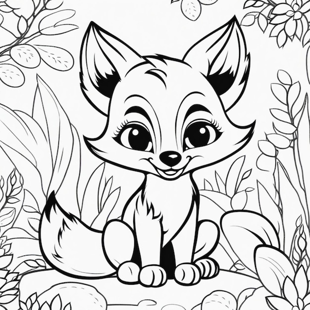 a cartoon drawing of a fox with a black and white background