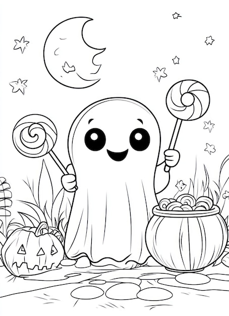 a cartoon drawing of a ghost with a candy cane