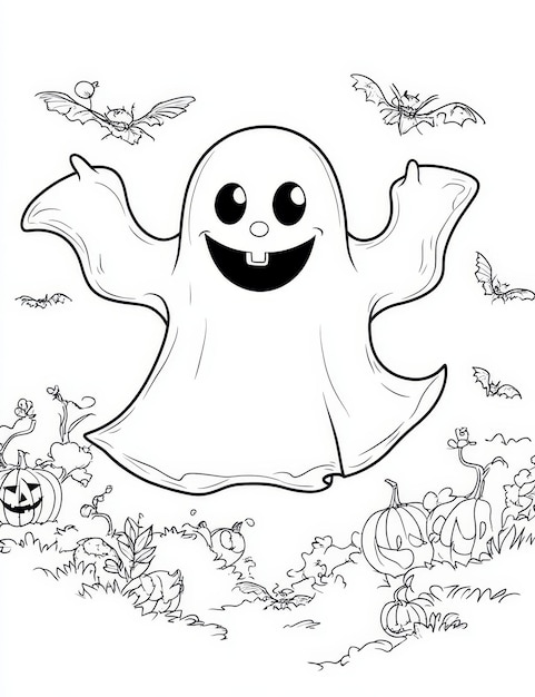 Photo a cartoon drawing of a ghost with a pumpkin on it