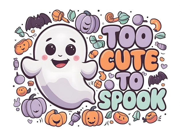 Photo a cartoon drawing of a ghost with the words little cute to cute halloween on it