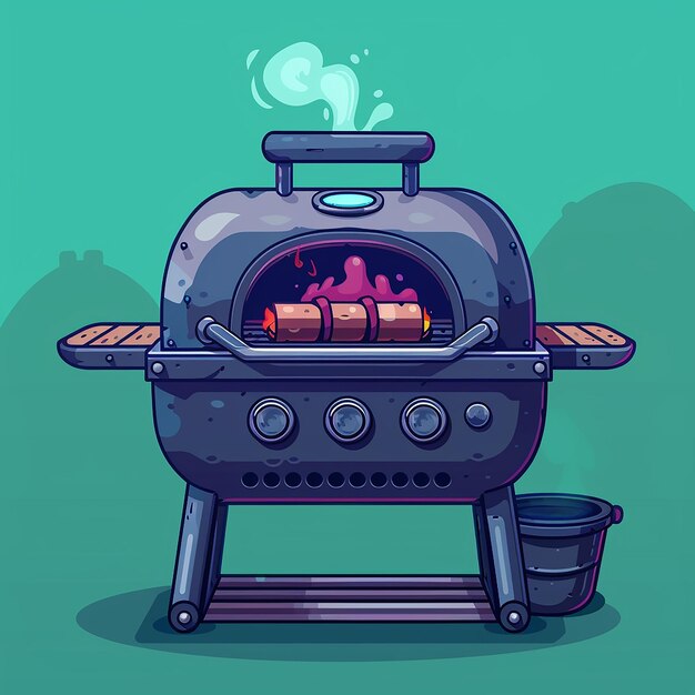 Photo a cartoon drawing of a grill with a fire in the middle