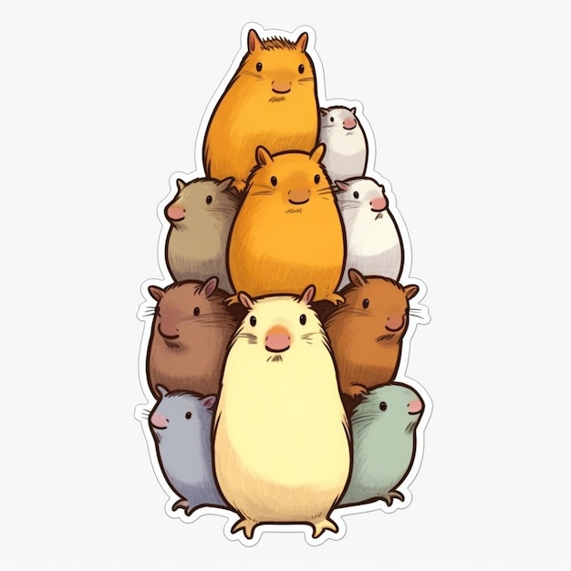 Photo a cartoon drawing of a group of little animals on a white background