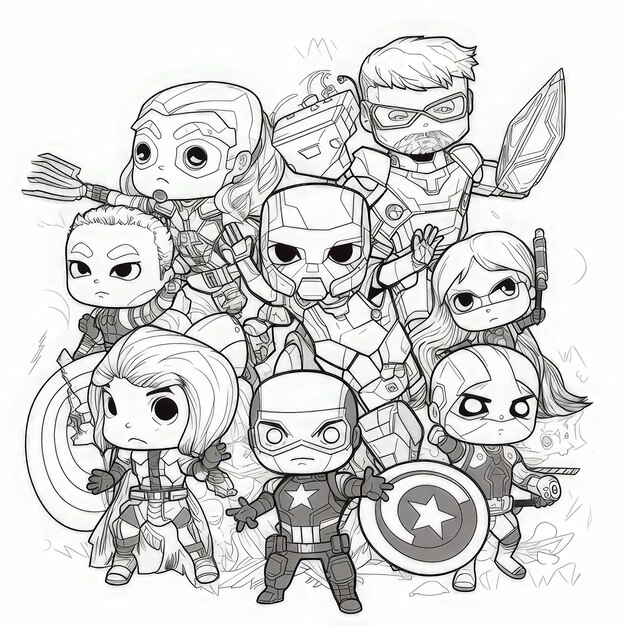 Photo a cartoon drawing of a group of superheroes