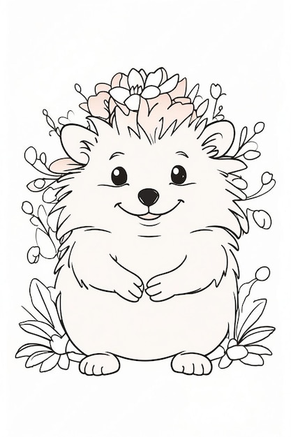 a cartoon drawing of a hedgehog with a flower on the front