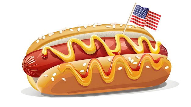 Photo a cartoon drawing of a hot dog with the american flag on it