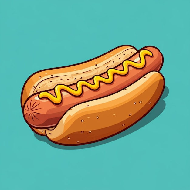 a cartoon drawing of a hot dog with mustard on it