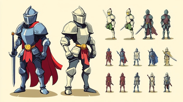 Photo a cartoon drawing of a knight and other knights