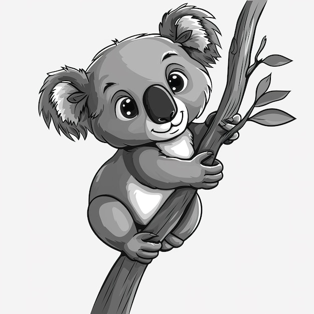 a cartoon drawing of a koala holding a branch with a koala on it