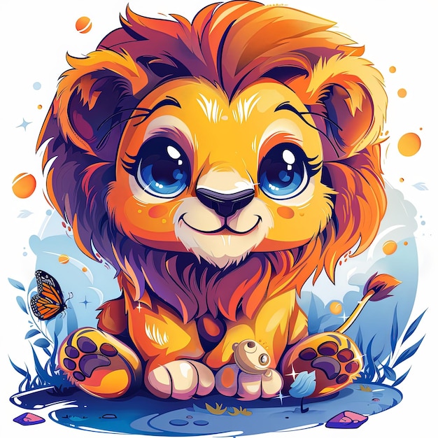 a cartoon drawing of a lion with a butterfly on it