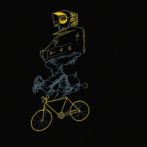 Photo a cartoon drawing of a man riding a bike with a yellow letter l on it