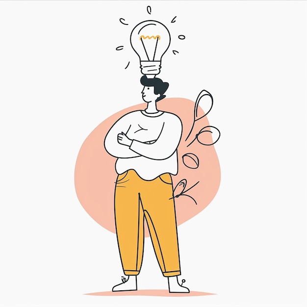 Photo a cartoon drawing of a man with a light bulb above his head