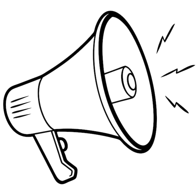 a cartoon drawing of a megaphone with a cartoon image of a speaker in the corner