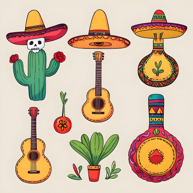 Photo a cartoon drawing of a mexican hat and sombrero