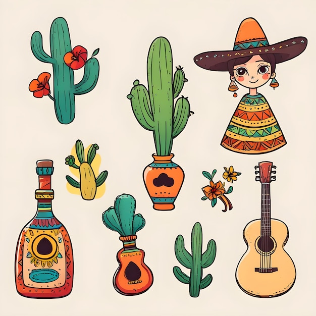 Photo a cartoon drawing of a mexican hat and sombrero