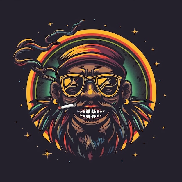 Photo a cartoon drawing of a monkey with glasses and a beard wearing a hat with a smoker