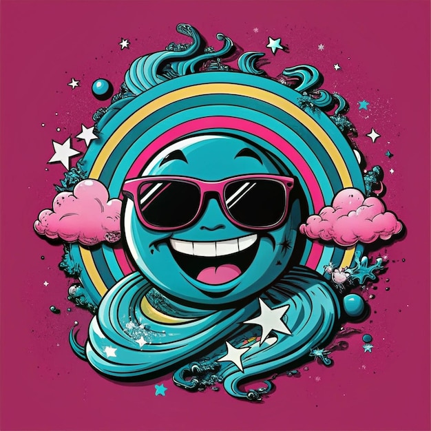 Photo a cartoon drawing of a monster with sunglasses and a rainbow on it