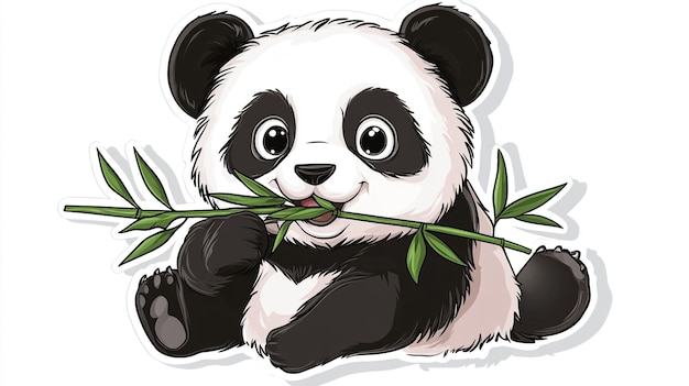 a cartoon drawing of a panda with a branch of bamboo