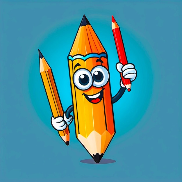 Photo a cartoon drawing of a pencil with a cartoon face on it