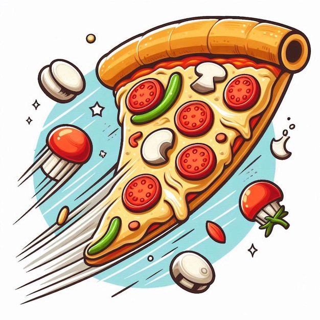 a cartoon drawing of a pizza with a pizza on it