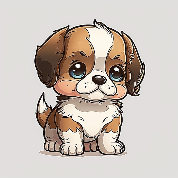 A cartoon drawing of a puppy with big eyes.