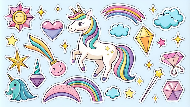 Photo a cartoon drawing of a rainbow with the word unicorn on it