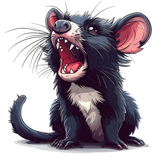 a cartoon drawing of a rat with the mouth open