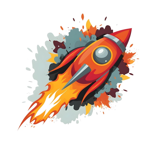 A cartoon drawing of a rocket with a flame on it