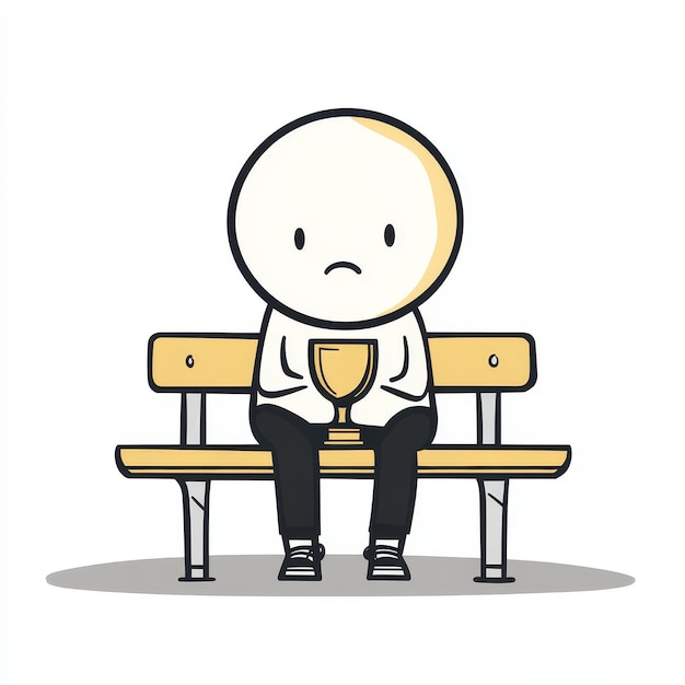 Photo a cartoon drawing of a sad face sitting on a bench with a sad face on it