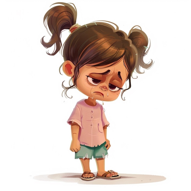 Photo a cartoon drawing of a sad girl with a sad face