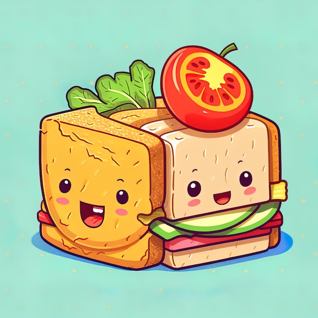 Photo a cartoon drawing of a sandwich and a sandwich with a tomato on it