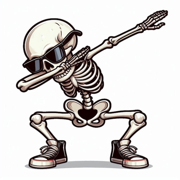 Photo a cartoon drawing of a skeleton wearing a helmet and holding a rope