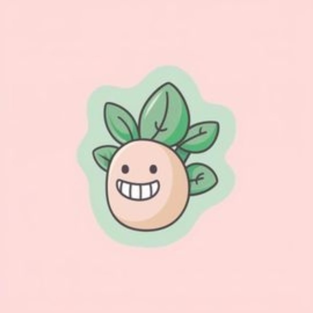 Photo a cartoon drawing of a smiling egg with a green leaf on it