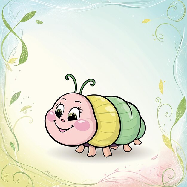 Photo a cartoon drawing of a snail with a green head and a blue background with a green and pink flower