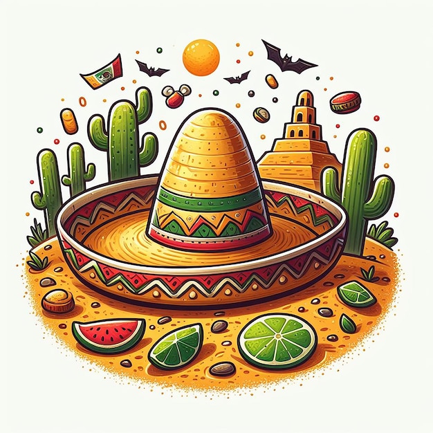 Photo a cartoon drawing of a sombrero with a sombrero and a cactus