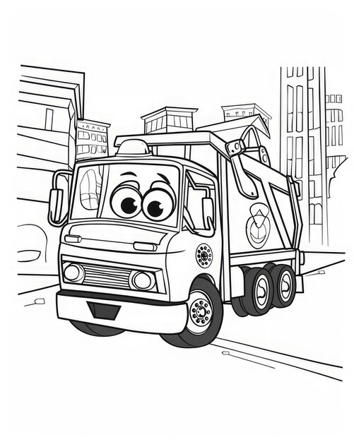 Photo a cartoon drawing of a truck with a cartoon face on it