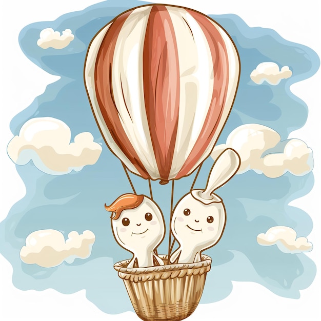 A cartoon drawing of two owls in a basket with a bunny on it