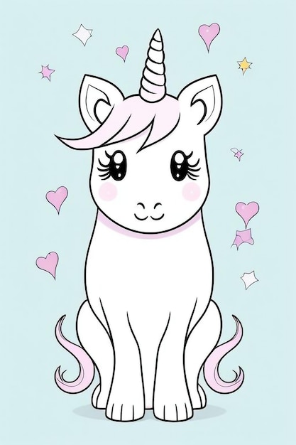 a cartoon drawing of a unicorn with hearts and hearts on it