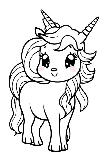 Photo a cartoon drawing of a unicorn with horns on its head