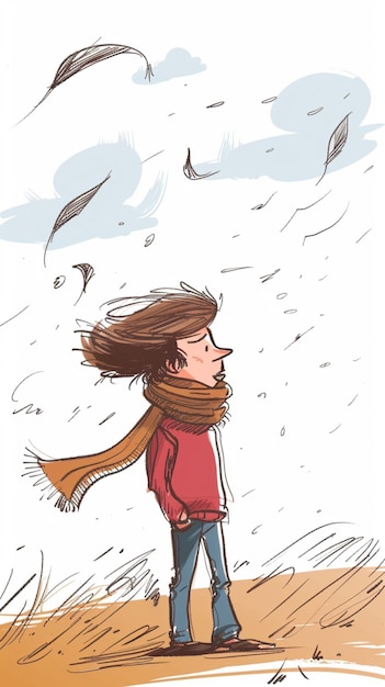 Photo cartoon drawing of a very windy day