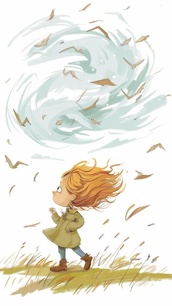 Photo cartoon drawing of a very windy day