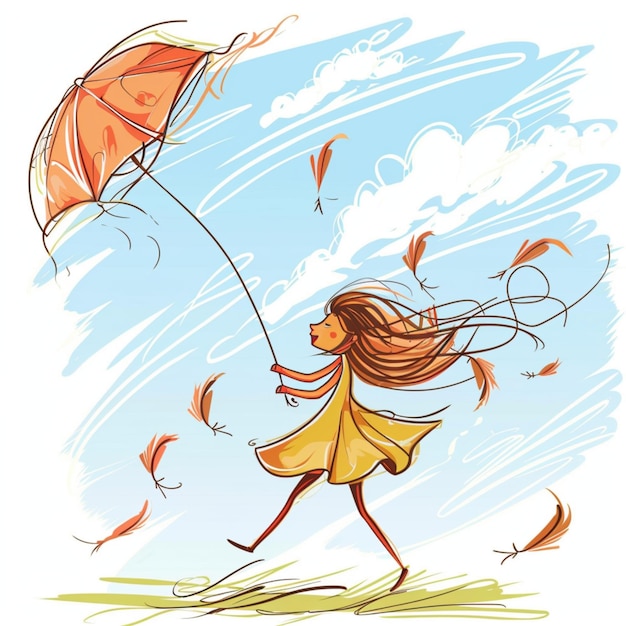 Photo cartoon drawing of a very windy day