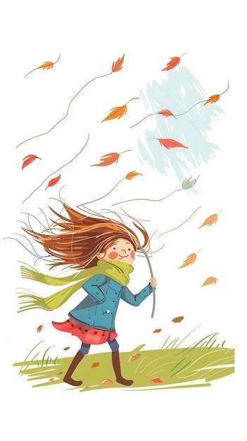 Photo cartoon drawing of a very windy day