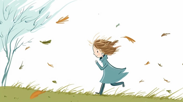 Photo cartoon drawing of a very windy day