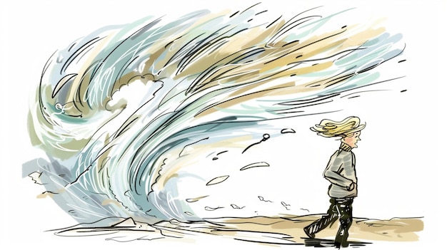 Photo cartoon drawing of a very windy day