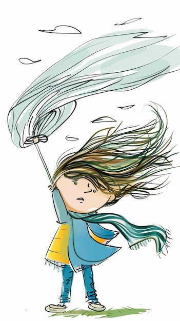 Photo cartoon drawing of a very windy day