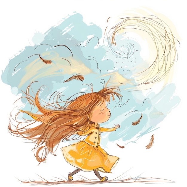 Photo cartoon drawing of a very windy day