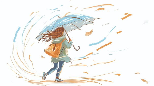 Photo cartoon drawing of a very windy day