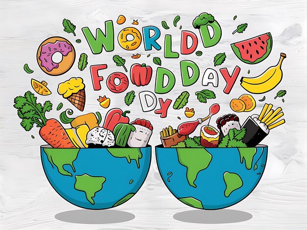 Photo a cartoon drawing of a worlds day food