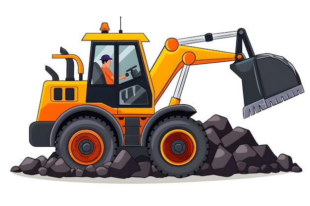 Photo a cartoon drawing of a yellow excavator with a sign saying  the word  on it