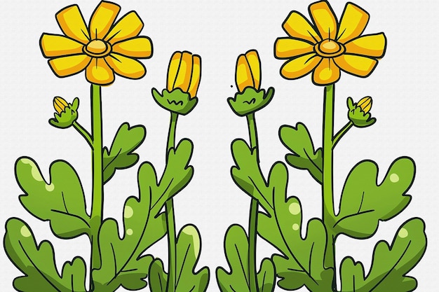 Photo a cartoon drawing of yellow flowers with yellow flowers